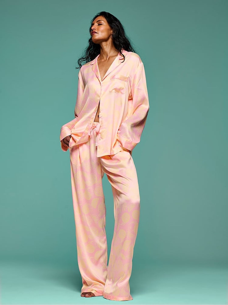 Victoria's Secret Pretty Blossom Pink Lemons Satin Long Pyjamas Set - Image 1 of 3 Victoria's Secret Pretty Blossom Pink Lemons Satin Long Pyjamas Set - Image 1 of 3