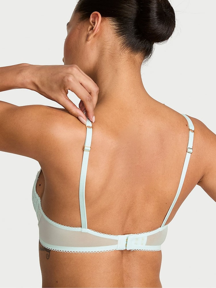 Victoria's Secret Bliss Blue Unlined Balcony Lace Mesh Trim Bra - Image 3 of 3 Victoria's Secret Bliss Blue Unlined Balcony Lace Mesh Trim Bra - Image 3 of 3