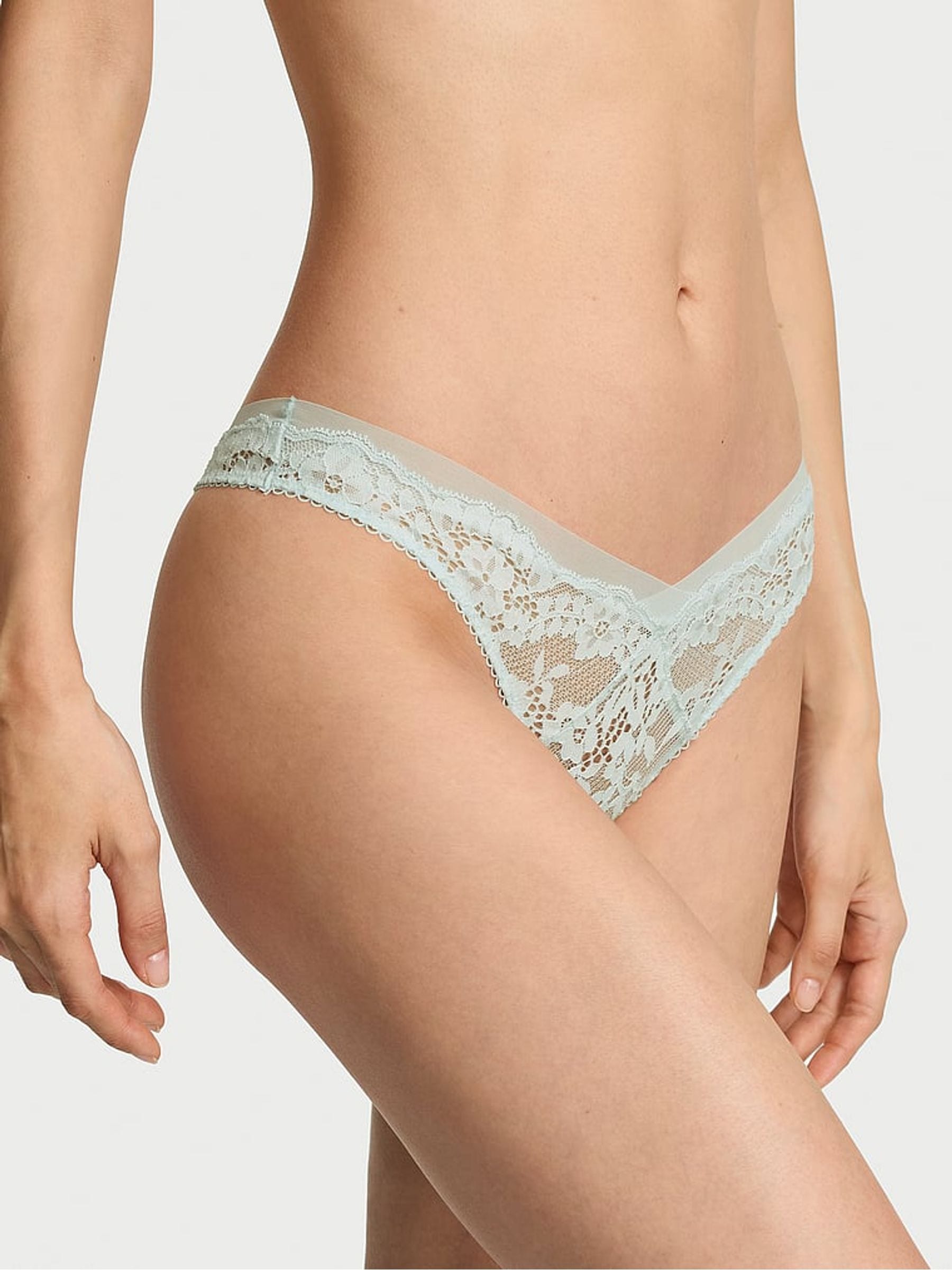 Victoria's Secret Bliss Blue Thong Lace & Mesh Knickers