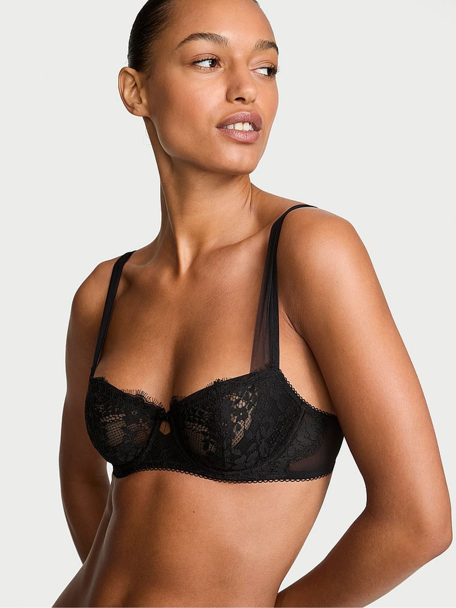 Victoria's Secret Black Unlined Balcony Lace Mesh Trim Bra