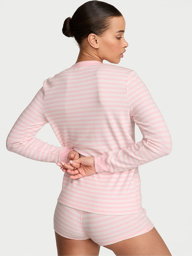 Victoria's Secret Pretty Blossom Pink Iconic Stripe Thermal Henley Short Pyjama Set - Image 2 of 2