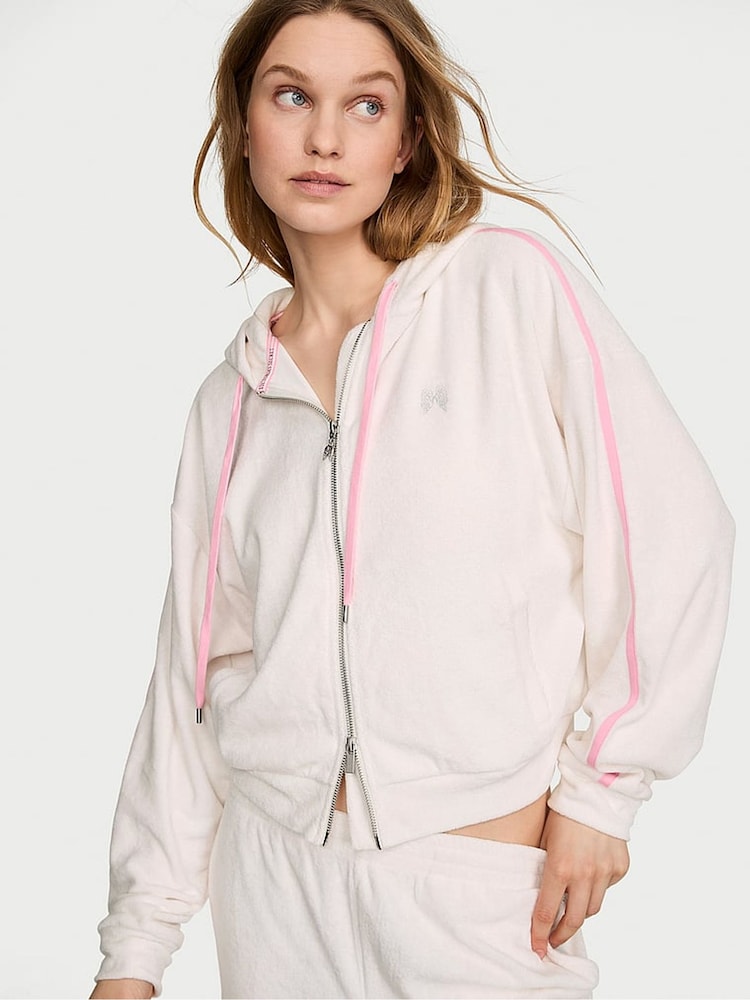 Victoria's Secret Coconut White Terry Full Zip Hoodie - Image 1 of 2