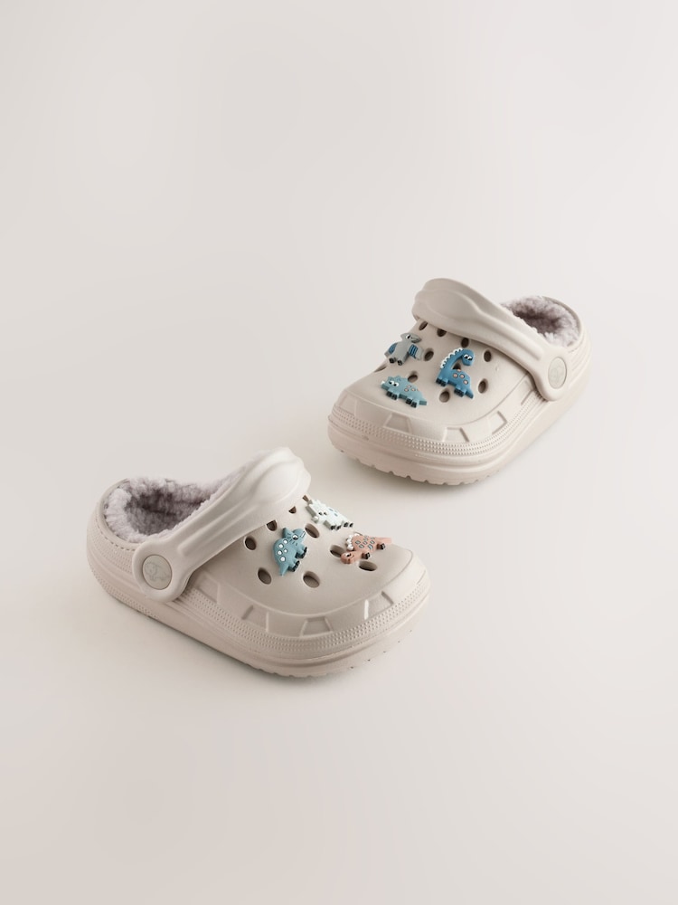 Neutral Dino Warm Lined Slipper Clogs - Image 1 of 5 Neutral Dino Warm Lined Slipper Clogs - Image 1 of 5