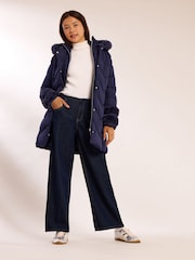 Lipsy Navy Blue Shower Resistant Midweight Faux Fur Trim Quilted Belted Puffer Coat (5-12yrs) - Image 5 of 6