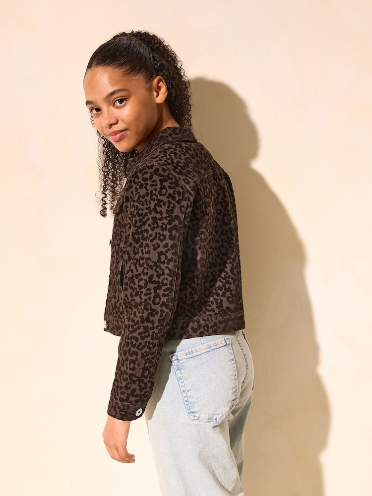 Lipsy Brown Leopard Denim Jacket (5-16yrs) - Image 2 of 4