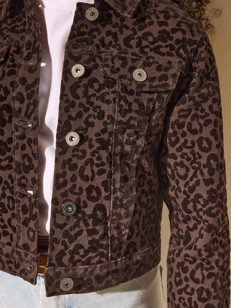 Lipsy Brown Leopard Denim Jacket (5-16yrs) - Image 4 of 4