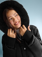 Lipsy Black Shower Resistant Midweight Padded Parka Coat (5-16yrs) - Image 3 of 5