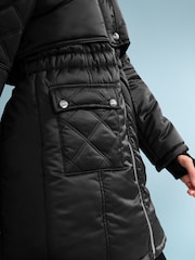 Lipsy Black Shower Resistant Midweight Padded Parka Coat (5-16yrs) - Image 4 of 5