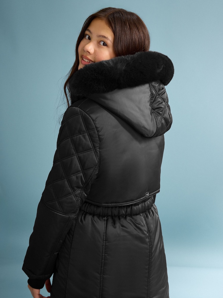 Lipsy Black Shower Resistant Midweight Padded Parka Coat (5-16yrs) - Image 5 of 5 Lipsy Black Shower Resistant Midweight Padded Parka Coat (5-16yrs) - Image 5 of 5
