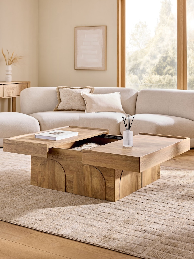Mid Natural Arches Mango Wood Effect Extending Coffee Table - Image 2 of 9 Mid Natural Arches Mango Wood Effect Extending Coffee Table - Image 2 of 9