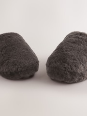 Grey Fluffy Warm Lined Slipper Mules - Image 3 of 5