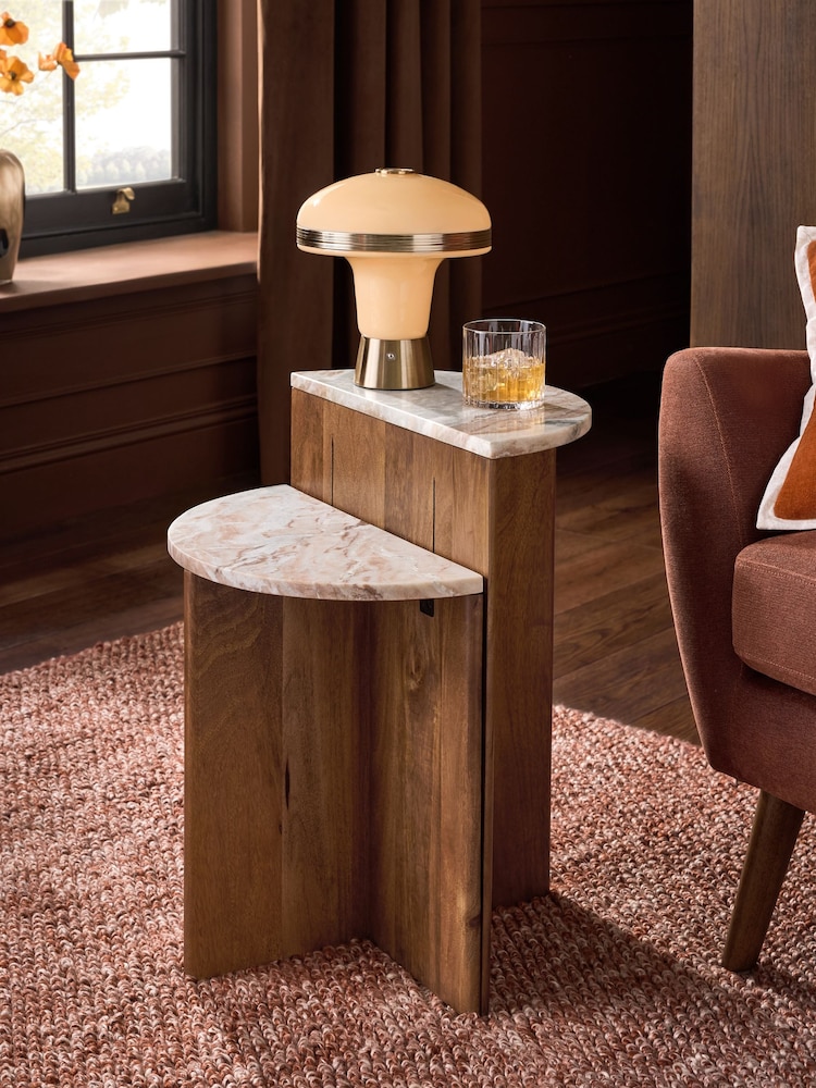 Mid Natural Jensen Solid Mango and Marble Sofa Side Table - Image 1 of 7 Mid Natural Jensen Solid Mango and Marble Sofa Side Table - Image 1 of 7