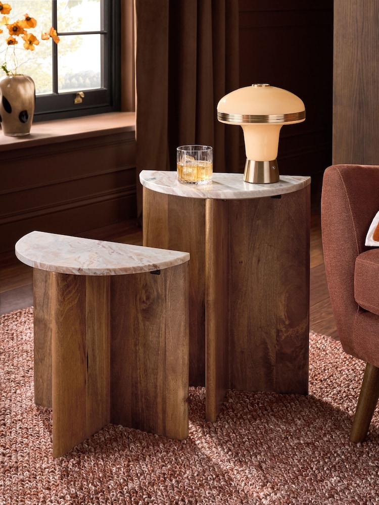 Mid Natural Jensen Solid Mango and Marble Sofa Side Table - Image 2 of 7 Mid Natural Jensen Solid Mango and Marble Sofa Side Table - Image 2 of 7
