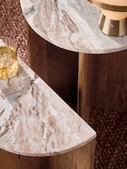 Mid Natural Jensen Solid Mango and Marble Sofa Side Table - Image 4 of 7