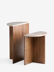 Mid Natural Jensen Solid Mango and Marble Sofa Side Table - Image 6 of 7
