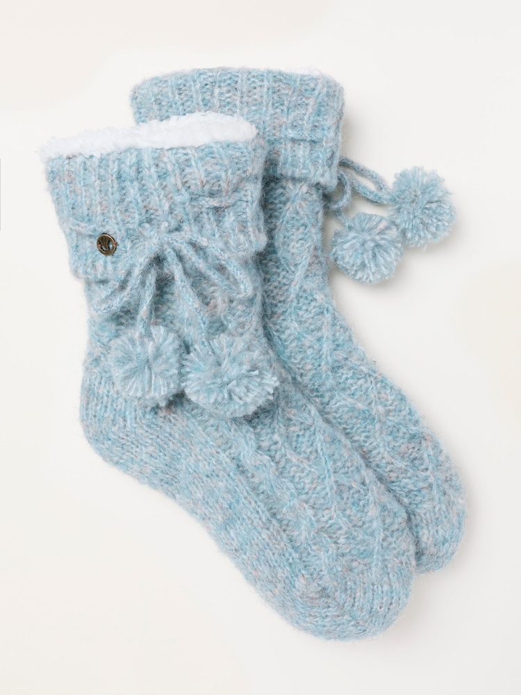 FatFace Blue Cable Slipper Socks - Image 1 of 2 FatFace Blue Cable Slipper Socks - Image 1 of 2