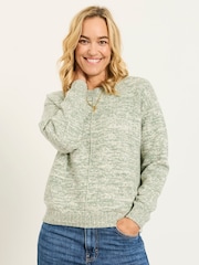 FatFace Barley Green Twist Knitted Crew Neck Jumper - Image 1 of 6