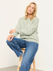 FatFace Barley Green Twist Knitted Crew Neck Jumper - Image 5 of 6
