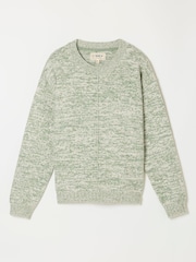 FatFace Barley Green Twist Knitted Crew Neck Jumper - Image 6 of 6