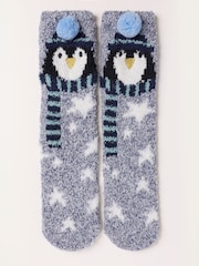 FatFace Blue Penguin Fluffy Socks - Image 1 of 2