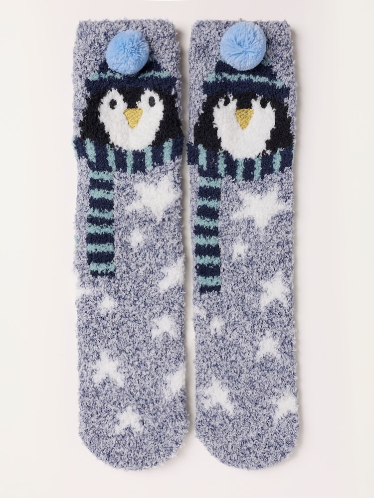 FatFace Blue Penguin Fluffy Socks - Image 1 of 2
