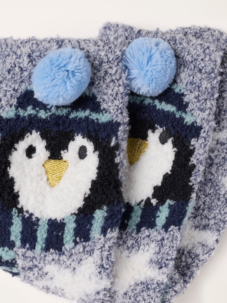 FatFace Blue Penguin Fluffy Socks - Image 2 of 2