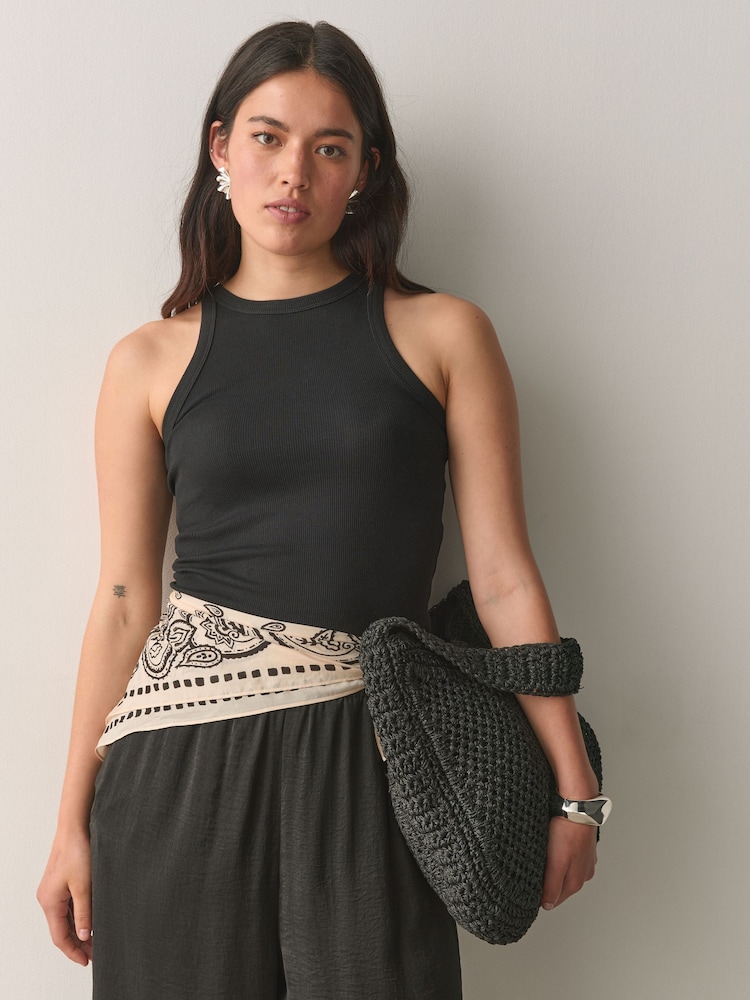 Ecru Cream - Bandana Print Lightweight Square Scarf - រូបភាព 2 នៃ 7