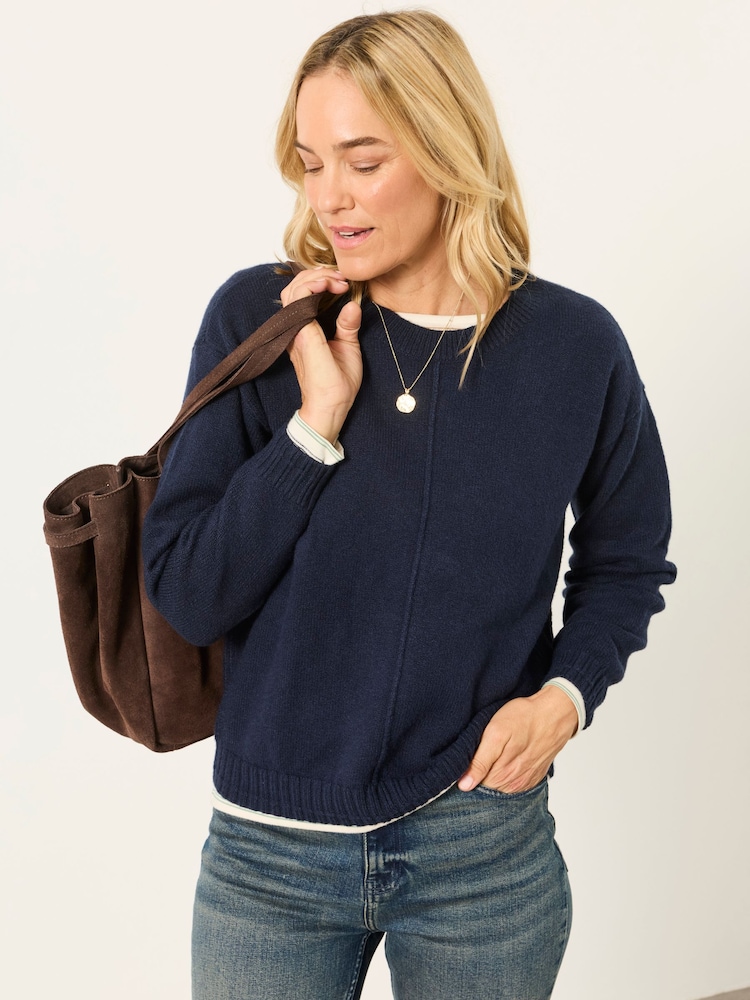 FatFace Barley Navy Knitted Crew Neck Jumper - Image 1 of 6 FatFace Barley Navy Knitted Crew Neck Jumper - Image 1 of 6