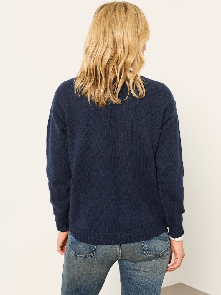 FatFace Barley Navy Knitted Crew Neck Jumper - Image 2 of 6 FatFace Barley Navy Knitted Crew Neck Jumper - Image 2 of 6