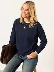 FatFace Barley Navy Knitted Crew Neck Jumper - Image 5 of 6