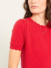 Punainen - FatFace Pointelle Stitch Short Sleeve Top - Kuva 5 / 6