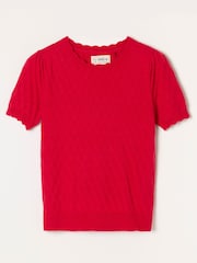 Punainen - FatFace Pointelle Stitch Short Sleeve Top - Kuva 6 / 6