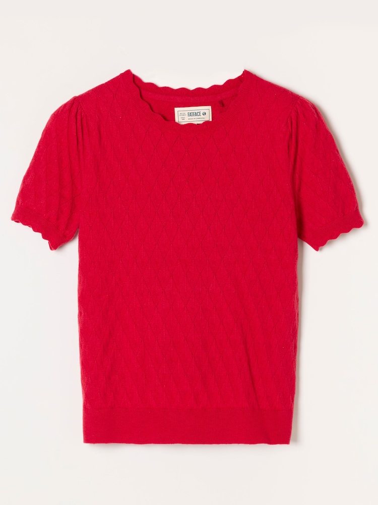 Punainen - FatFace Pointelle Stitch Short Sleeve Top - Kuva 6 / 6 Punainen - FatFace Pointelle Stitch Short Sleeve Top - Kuva 6 / 6