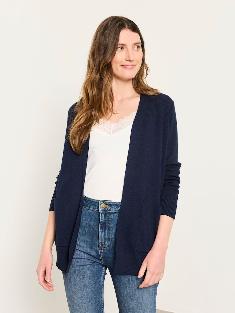 FatFace Selene Navy Knitted Longline Cardigan - Image 1 of 5