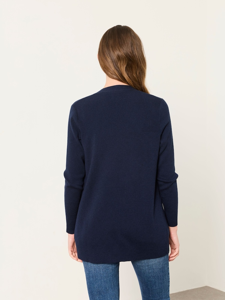 FatFace Selene Navy Knitted Longline Cardigan - Image 2 of 5