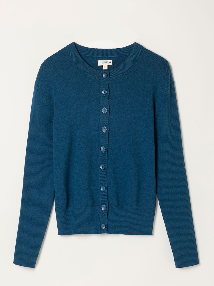 Bleu de sarcelle - Cardigan FatFace en maille boutonné sur le devant - Image 6 de 6