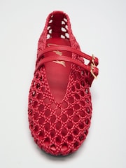 Червоний - Lipsy Faux Leather Woven Double Strap Mary Jane Ballerinas - Image 3 of 7