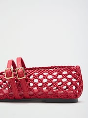Червоний - Lipsy Faux Leather Woven Double Strap Mary Jane Ballerinas - Image 5 of 7