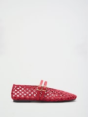 Червоний - Lipsy Faux Leather Woven Double Strap Mary Jane Ballerinas - Image 6 of 7