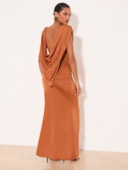 Lipsy Rust Brown Cowl Neck Slinky Hardware Detail Maxi Dress - Image 4 of 5