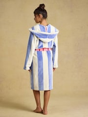Joules Luna Blue/White Stripe Hooded Fleece Dressing Gown - Image 2 of 7