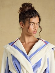 Joules Luna Blue/White Stripe Hooded Fleece Dressing Gown - Image 3 of 7