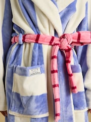 Joules Luna Blue/White Stripe Hooded Fleece Dressing Gown - Image 5 of 7