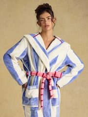 Joules Luna Blue/White Stripe Hooded Fleece Dressing Gown - Image 6 of 7