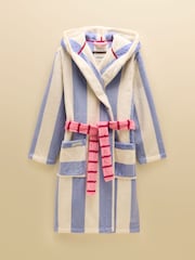 Joules Luna Blue/White Stripe Hooded Fleece Dressing Gown - Image 7 of 7