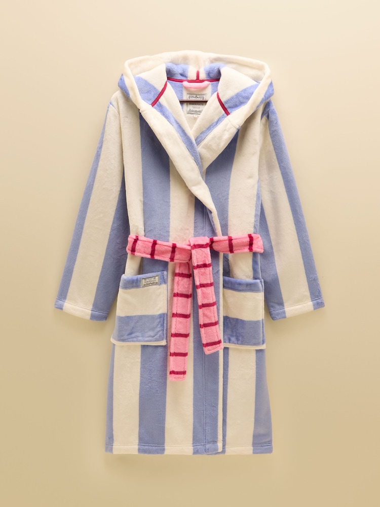 Joules Luna Blue/White Stripe Hooded Fleece Dressing Gown - Image 7 of 7 Joules Luna Blue/White Stripe Hooded Fleece Dressing Gown - Image 7 of 7