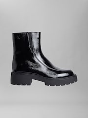 Calvin Klein Black Leather Chunky Heeled Zip Boots - Image 1 of 5