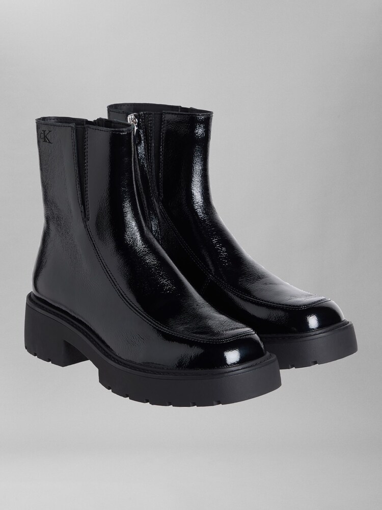 Calvin Klein Black Leather Chunky Heeled Zip Boots - Image 2 of 5 Calvin Klein Black Leather Chunky Heeled Zip Boots - Image 2 of 5