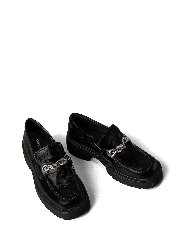 Buy Calvin Klein Black Leather Chunky Apron Toe Loafers from  display picture 1
