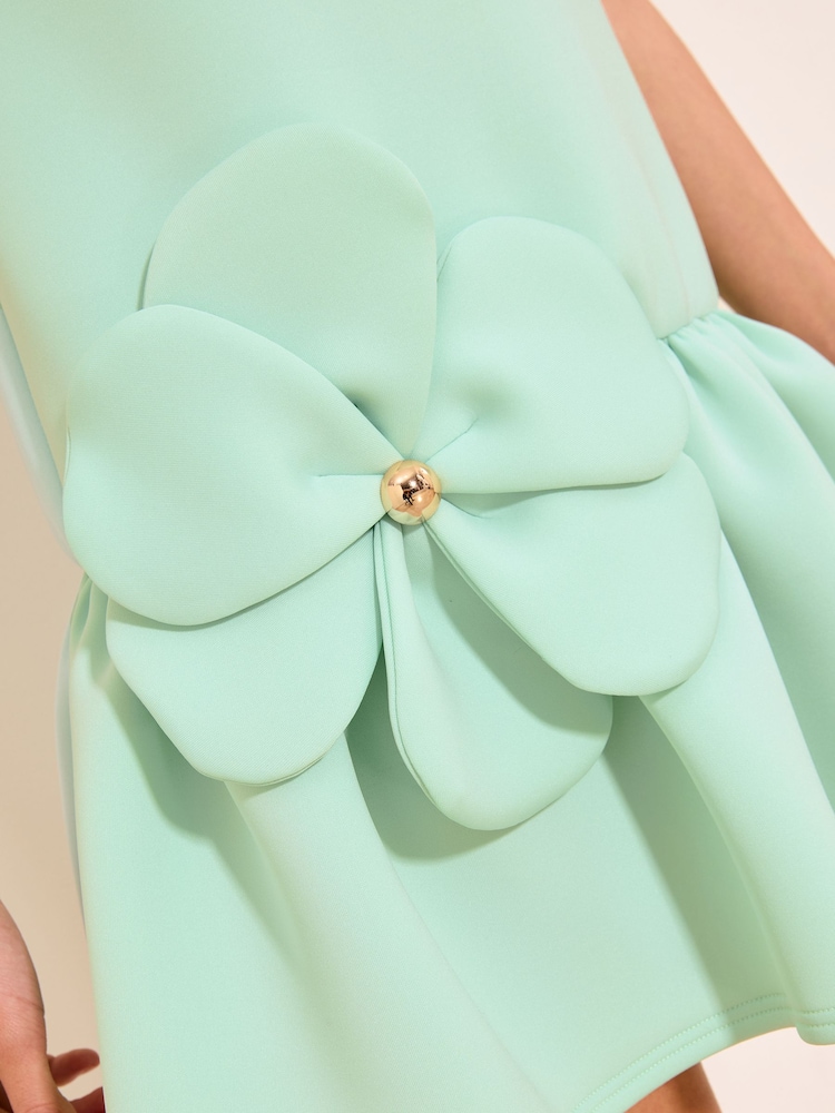 Lipsy Mint Green 3D Flower Scuba Occasion Dress (5-16yrs) - Image 2 of 5
